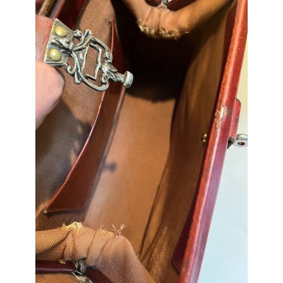 VIntage Etienne Aigner Leather Frame Bag Studded Red Cognac 1960s - Picture 12 of 12